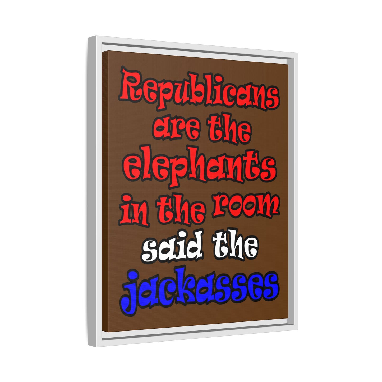 donkeys and elephants - framed canvas art (brown)