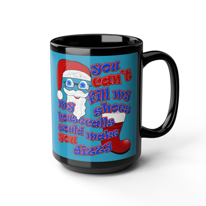 santa's shoes - Black Mug (turquoise)