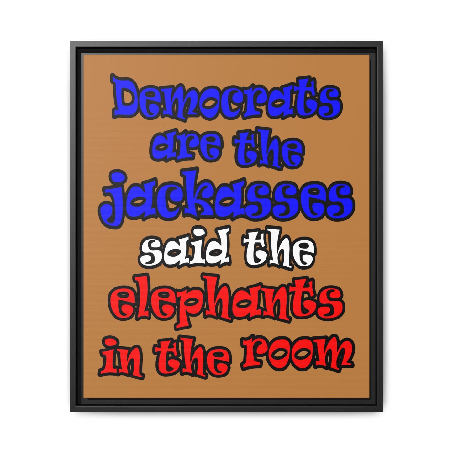donkeys and elephants - framed canvas art (light brown)