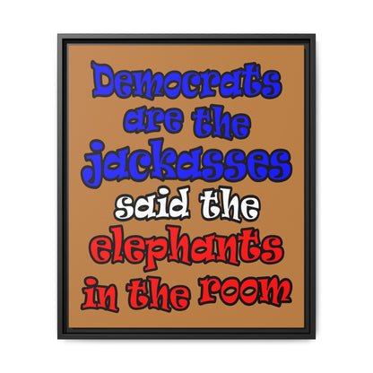 donkeys and elephants - framed canvas art (light brown)