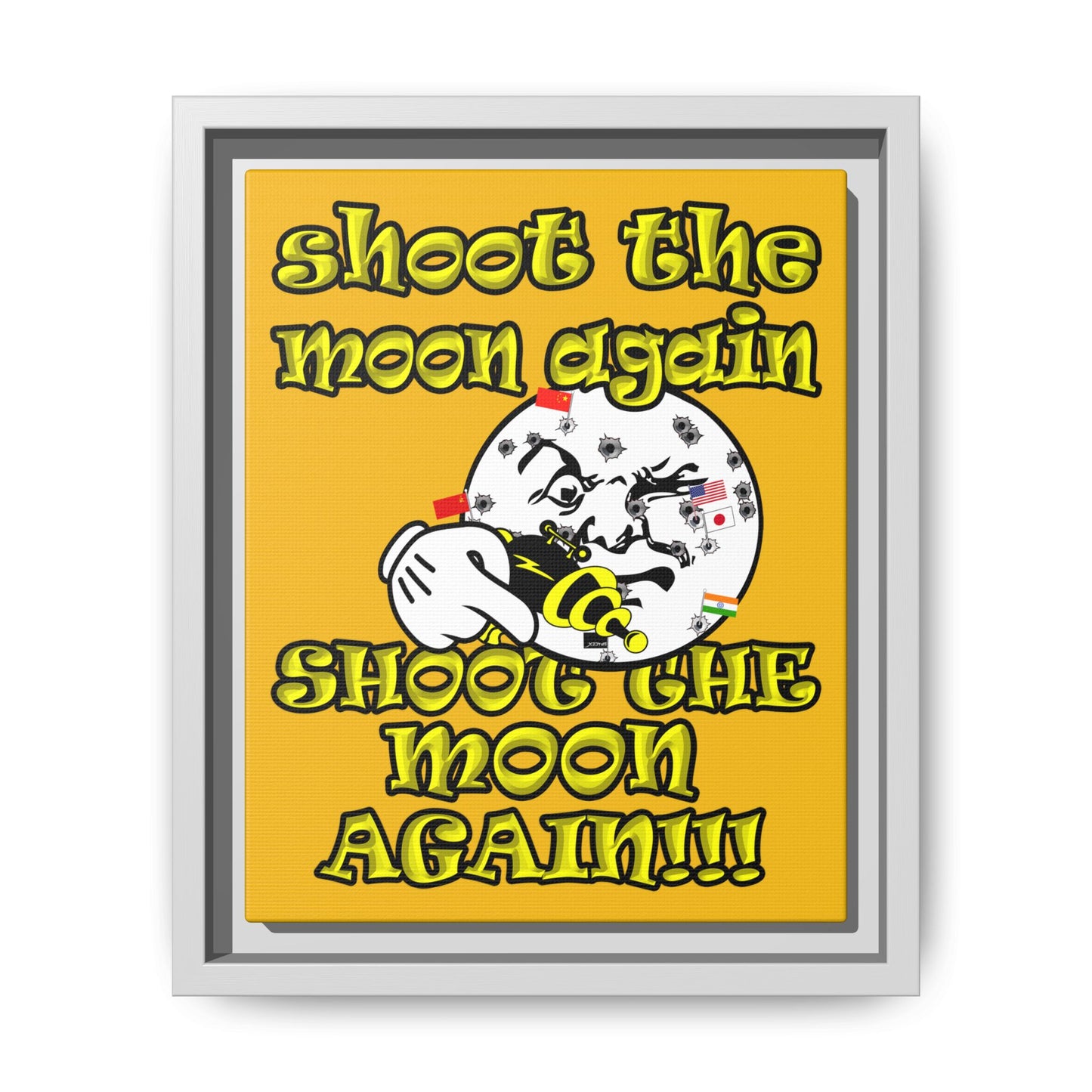 shoot the moon again - framed canvas art (yellow)