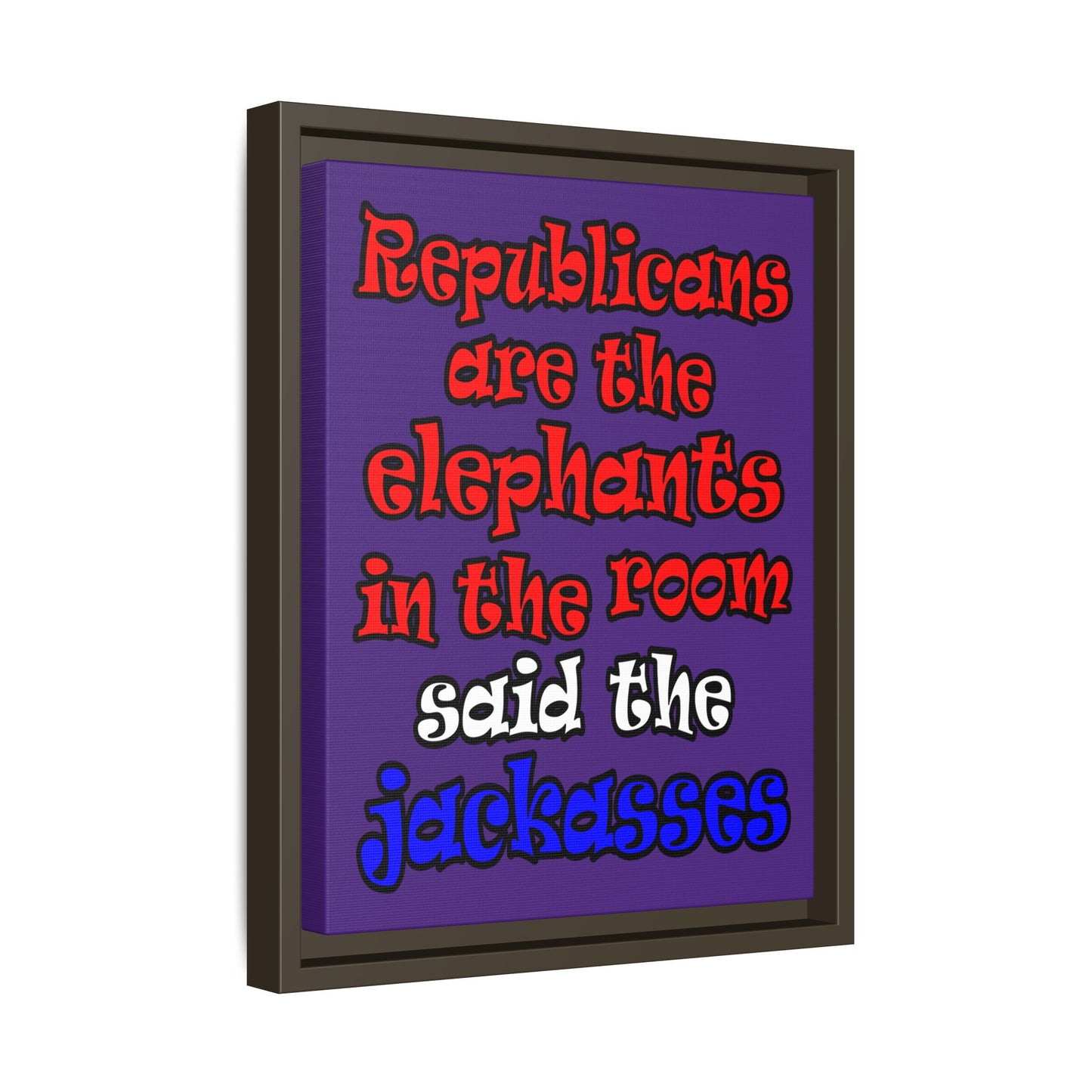 donkeys and elephants - framed canvas art (purple)