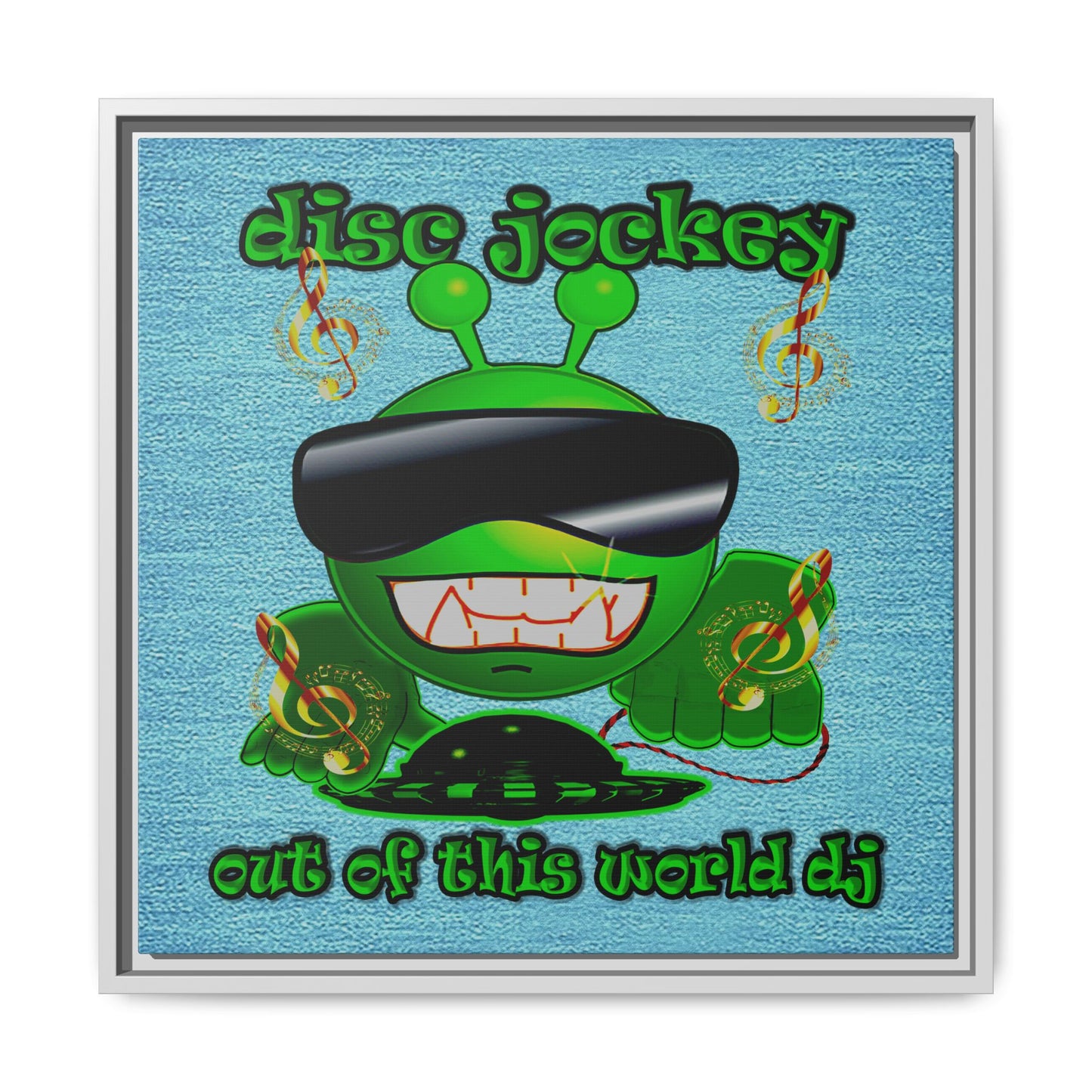 disc jockey - framed canvas art (faded blue)