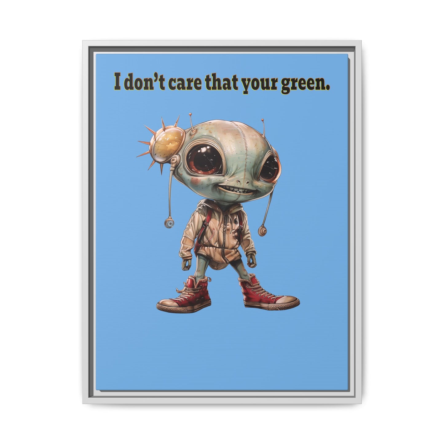 I don't care that your green - framed canvas art (light blue)