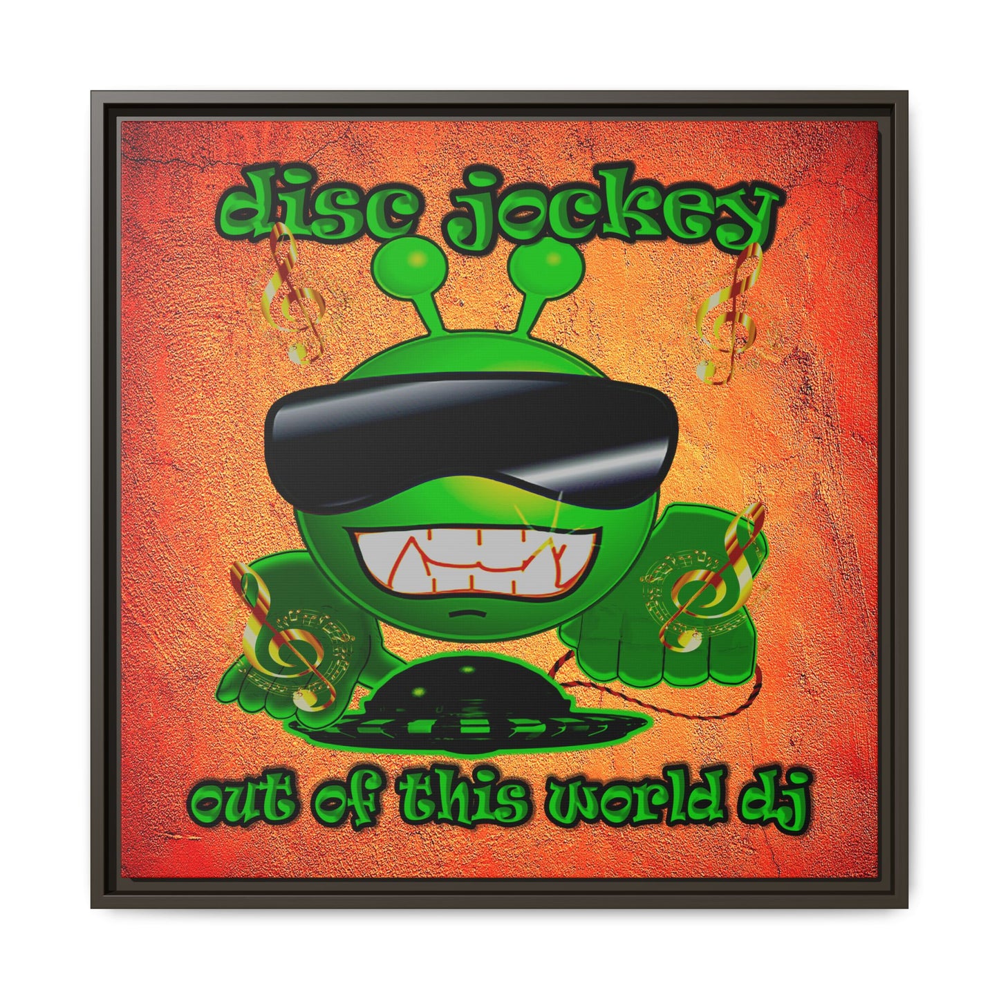 disc jockey - framed canvas art (burnt orange)