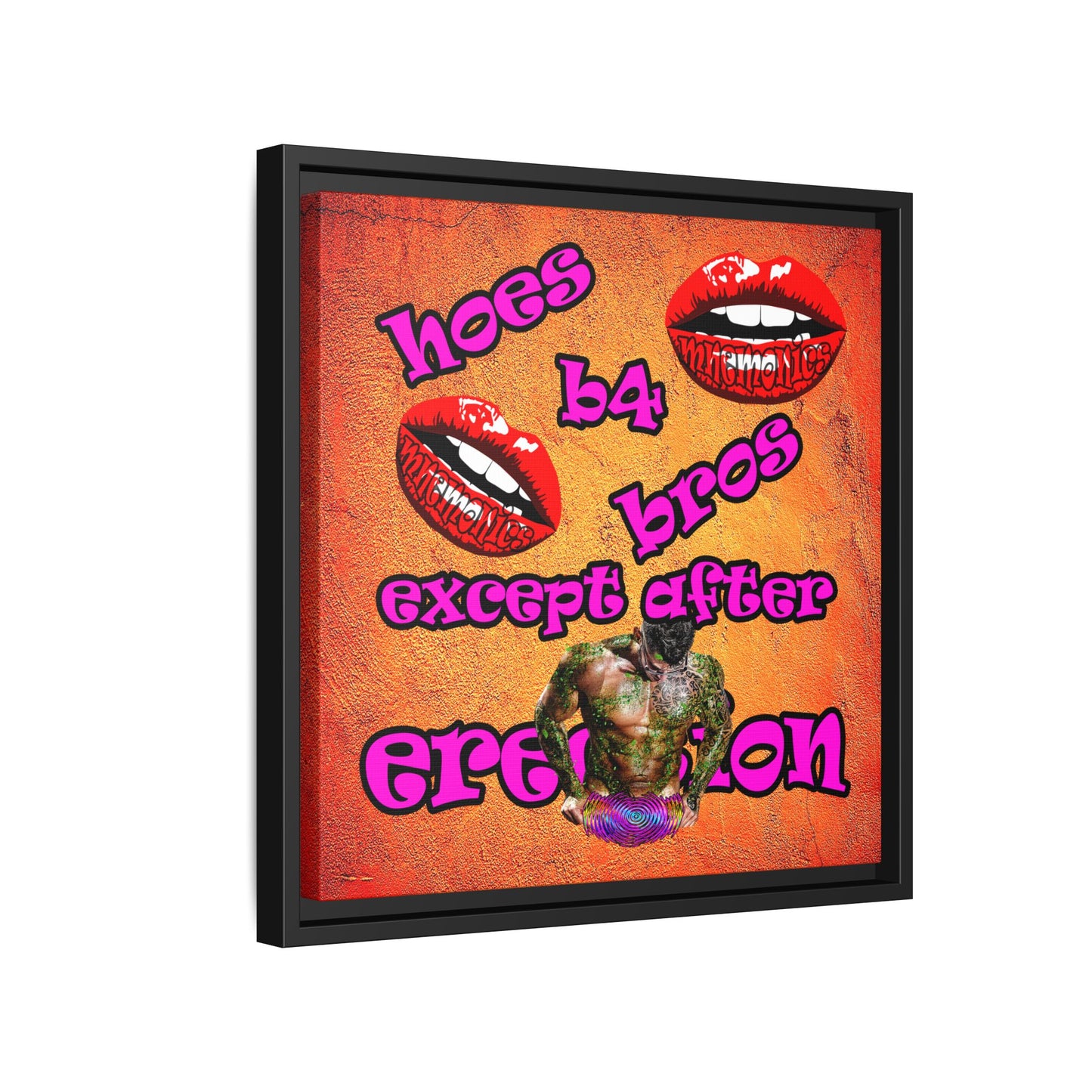 hoes b4 bros - framed canvas art (burnt orange)
