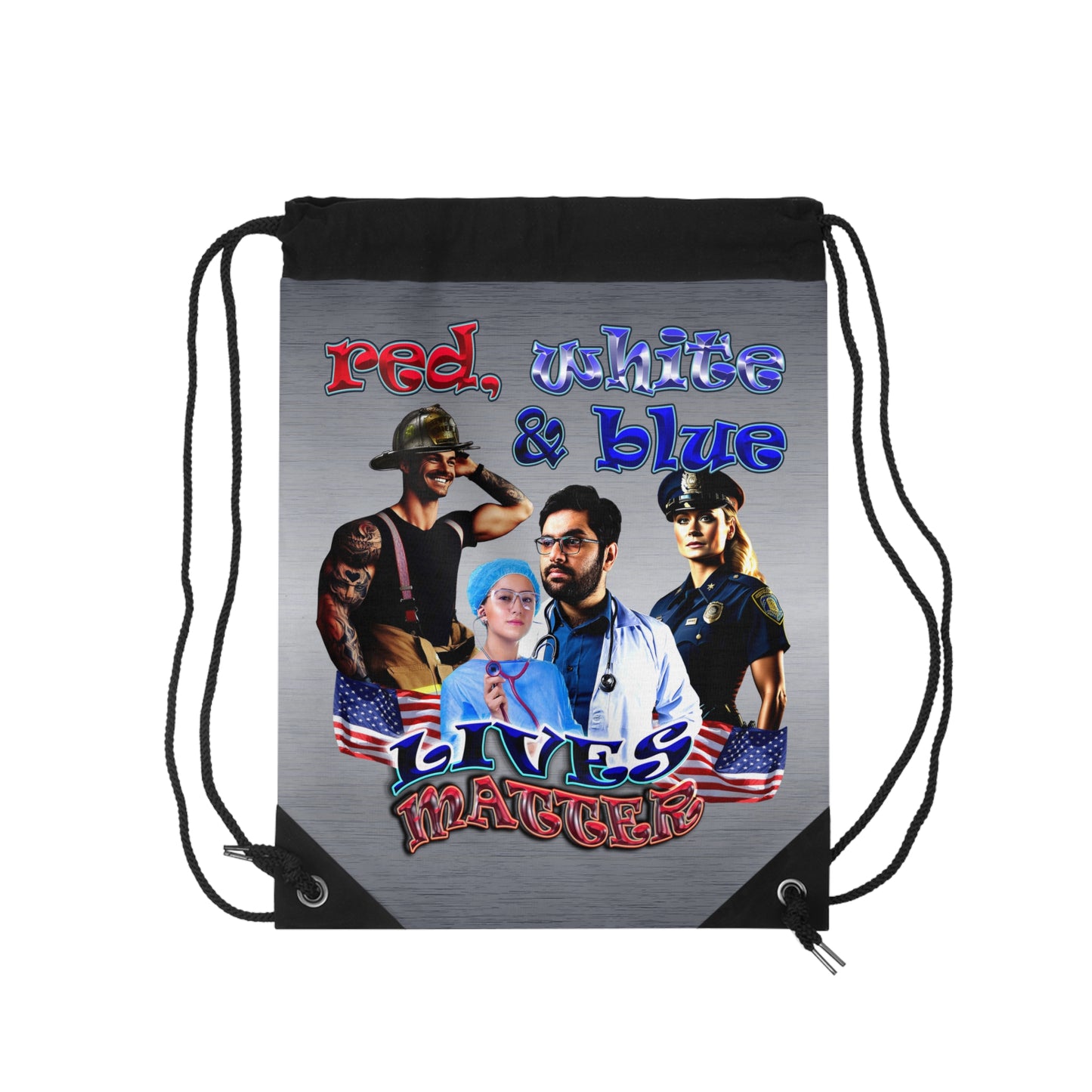 rw&b lives matter - Drawstring Bag (brushed nickel)