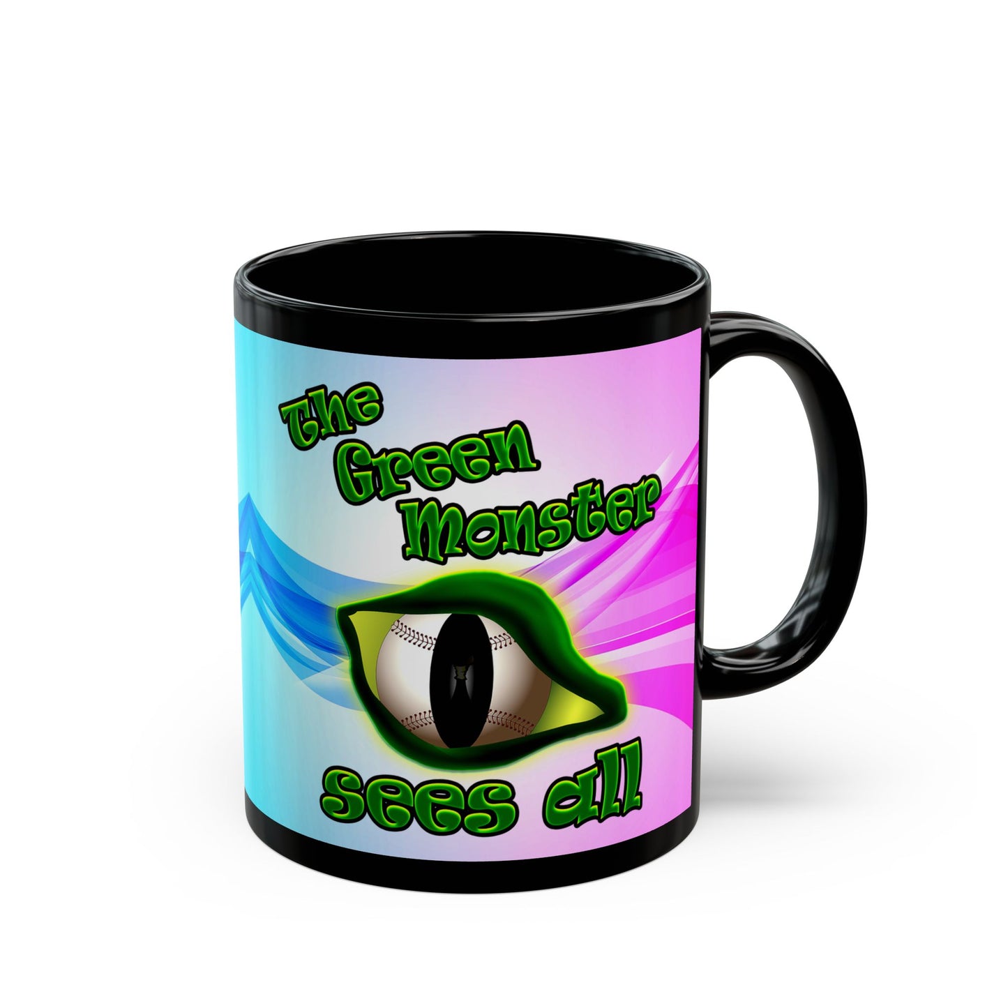 green monster - Black Mug (light blue-pink wave)