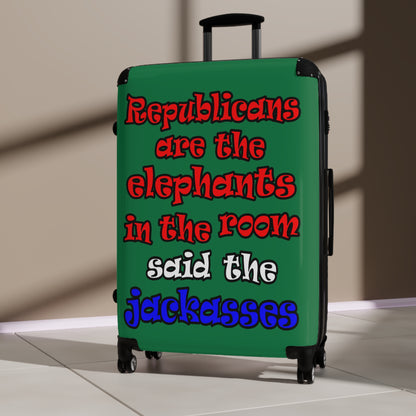 donkeys and elephants - Suitcase (dark green)