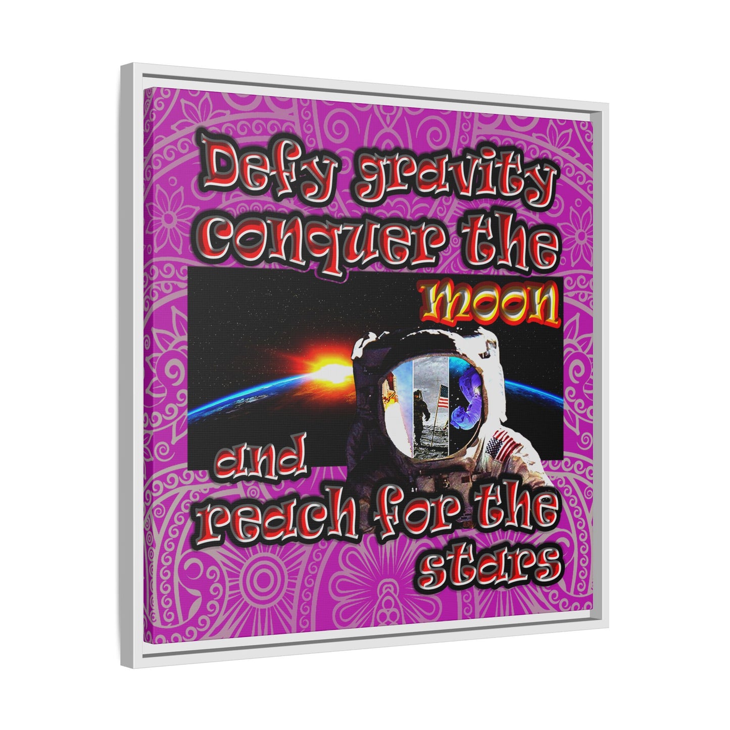defy conquer reach - framed canvas art (pink swirl)