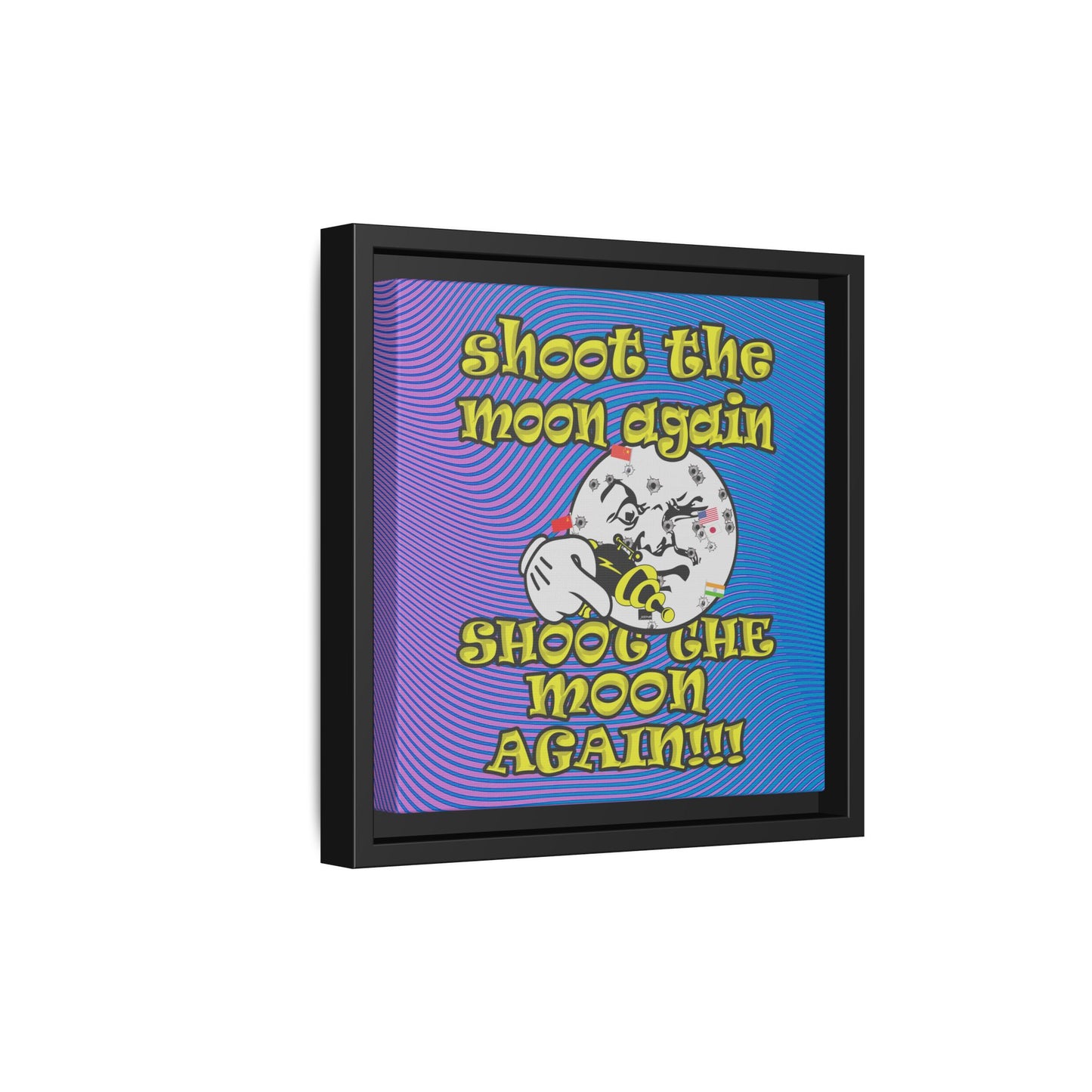 shoot the moon again - framed canvas art (light blue-purple wave)