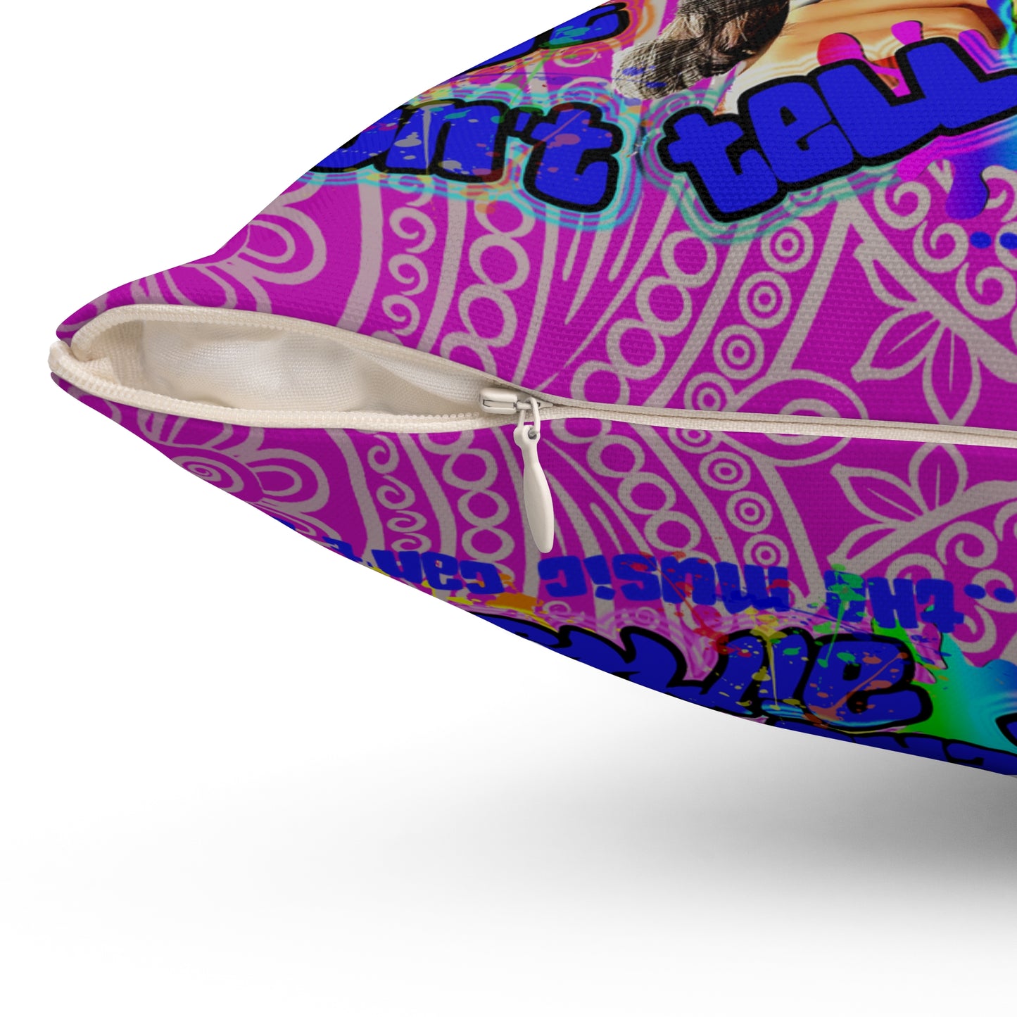drop the beat - Spun Polyester Square Pillow - (pink swirl)