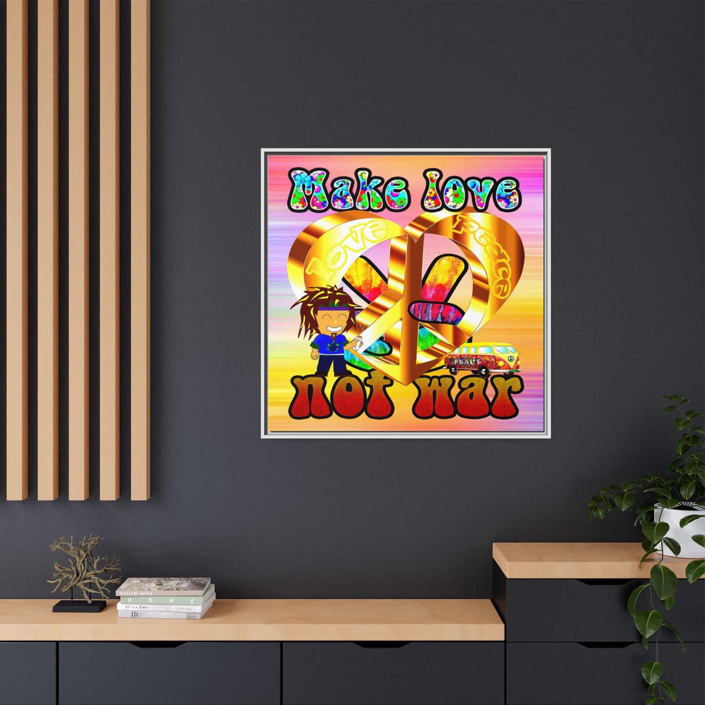 love peace - framed canvas art (color blur)