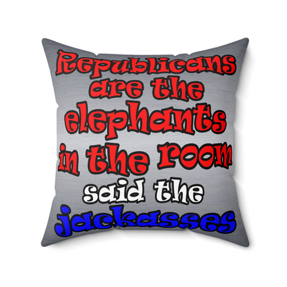 donkeys and elephants - Spun Polyester Square Pillow - (brushed nickel)