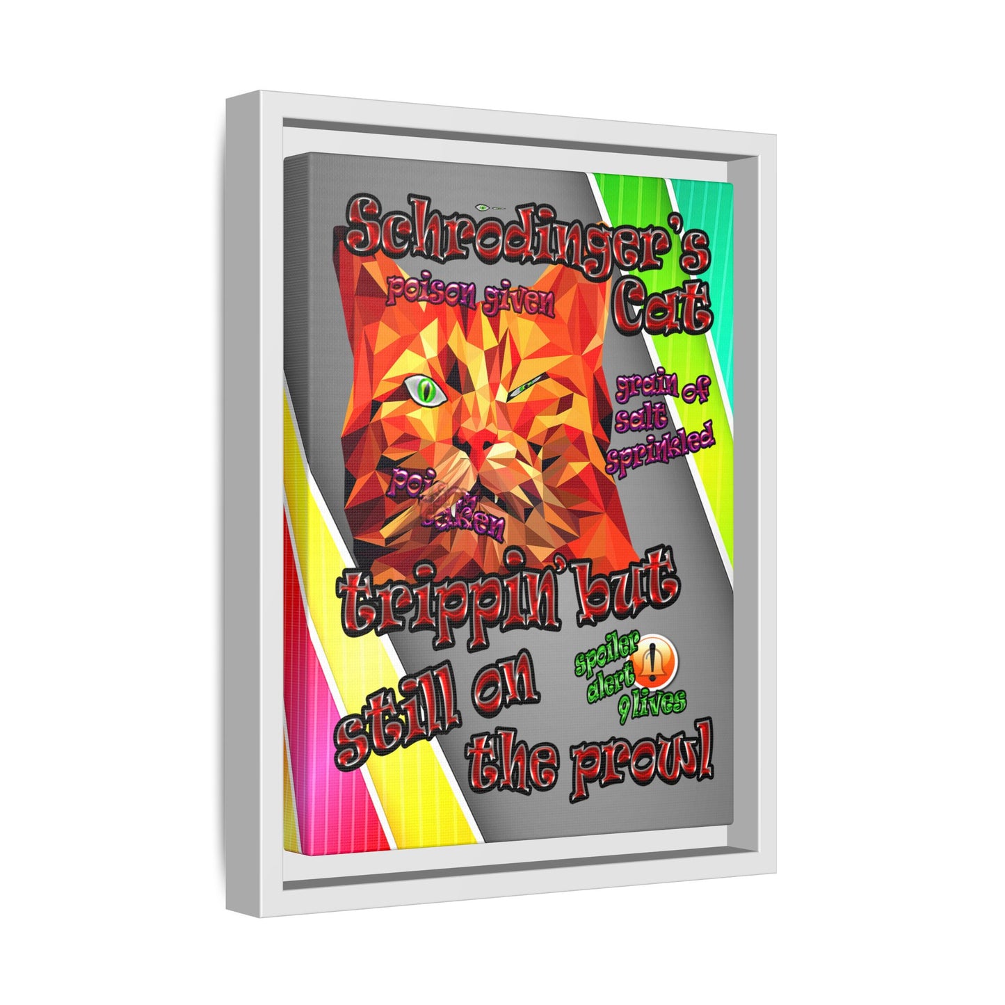 schrodinger's cat - framed canvas art (rainbow split)