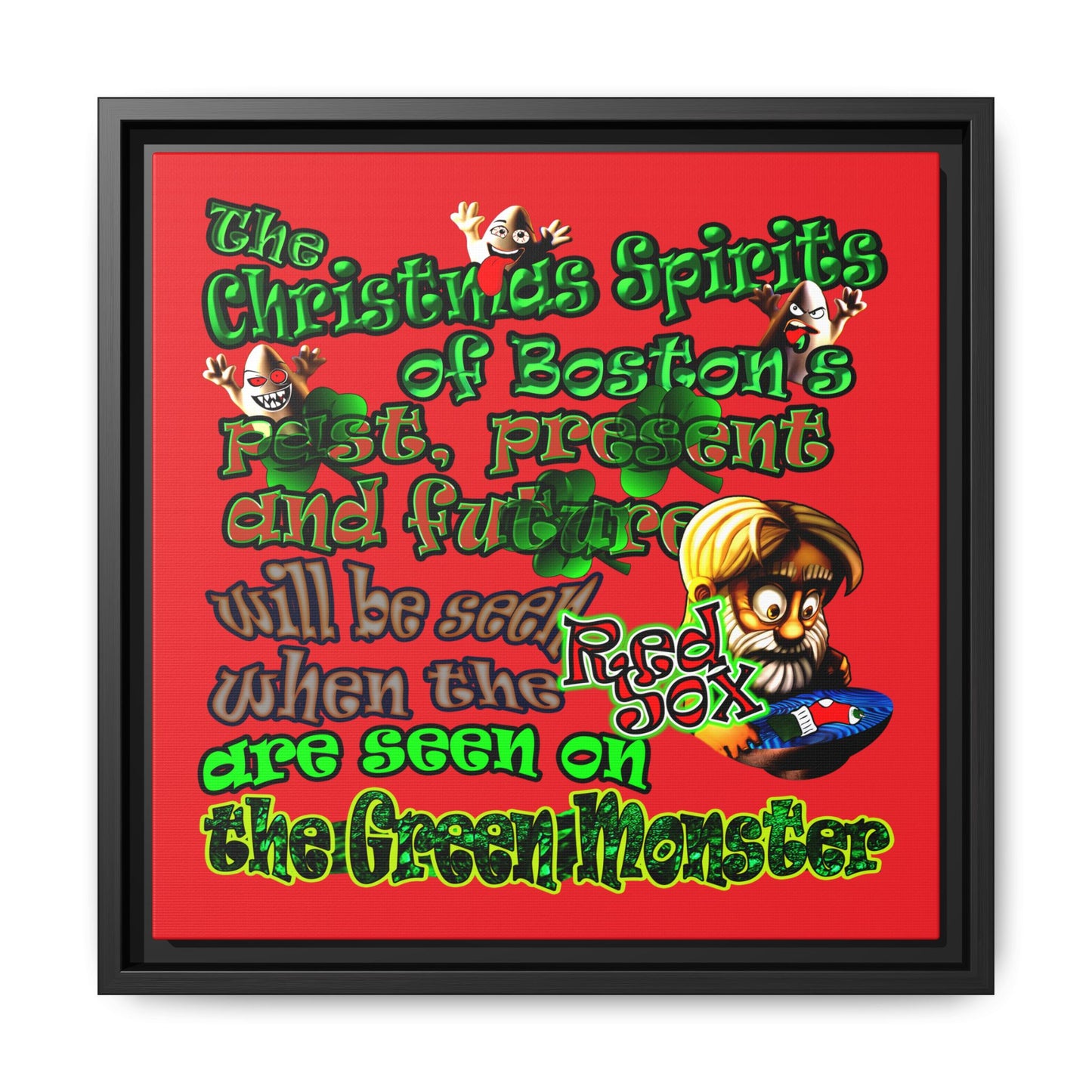 christmas spirits of boston - framed canvas art (red)