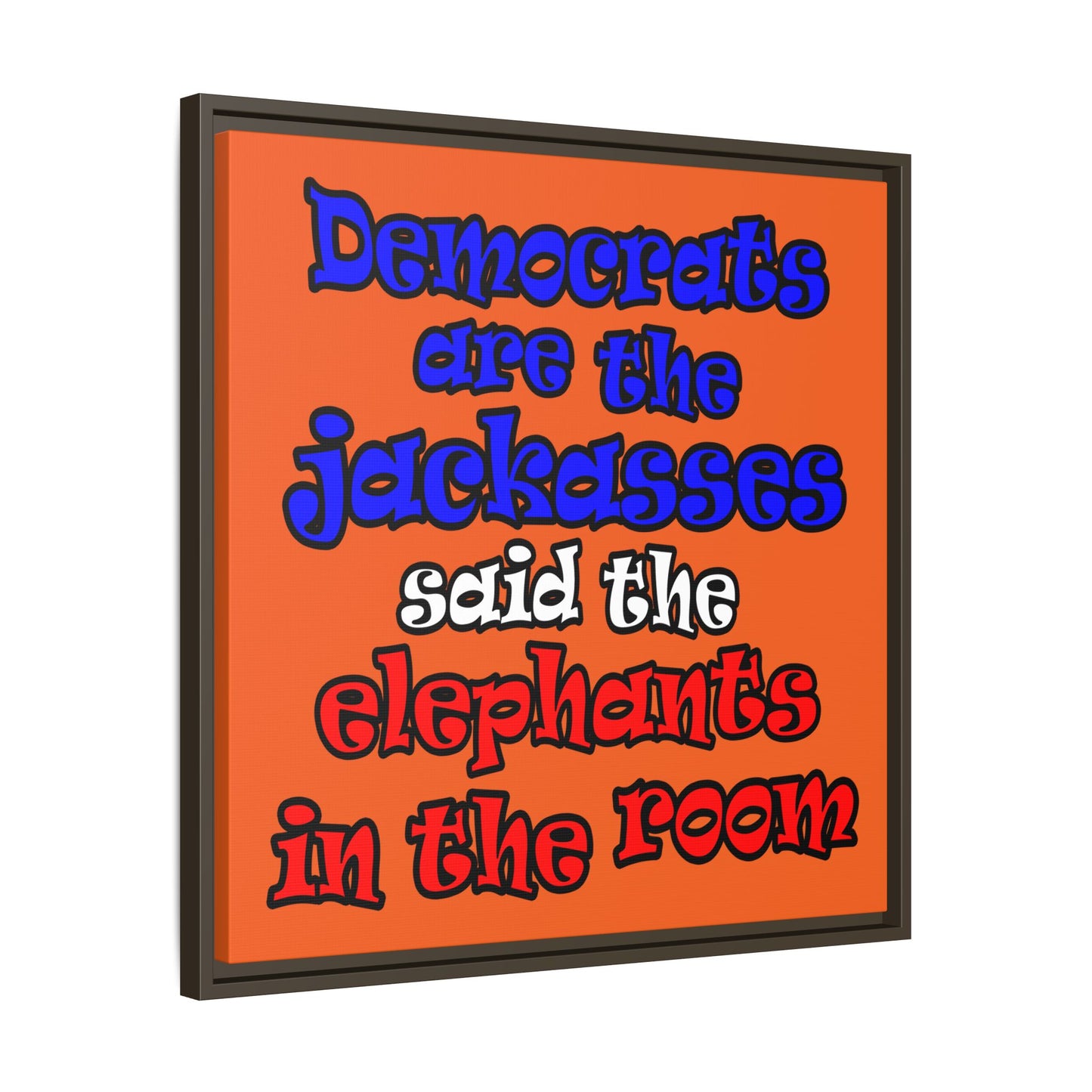 donkeys and elephants - framed canvas art (orange)
