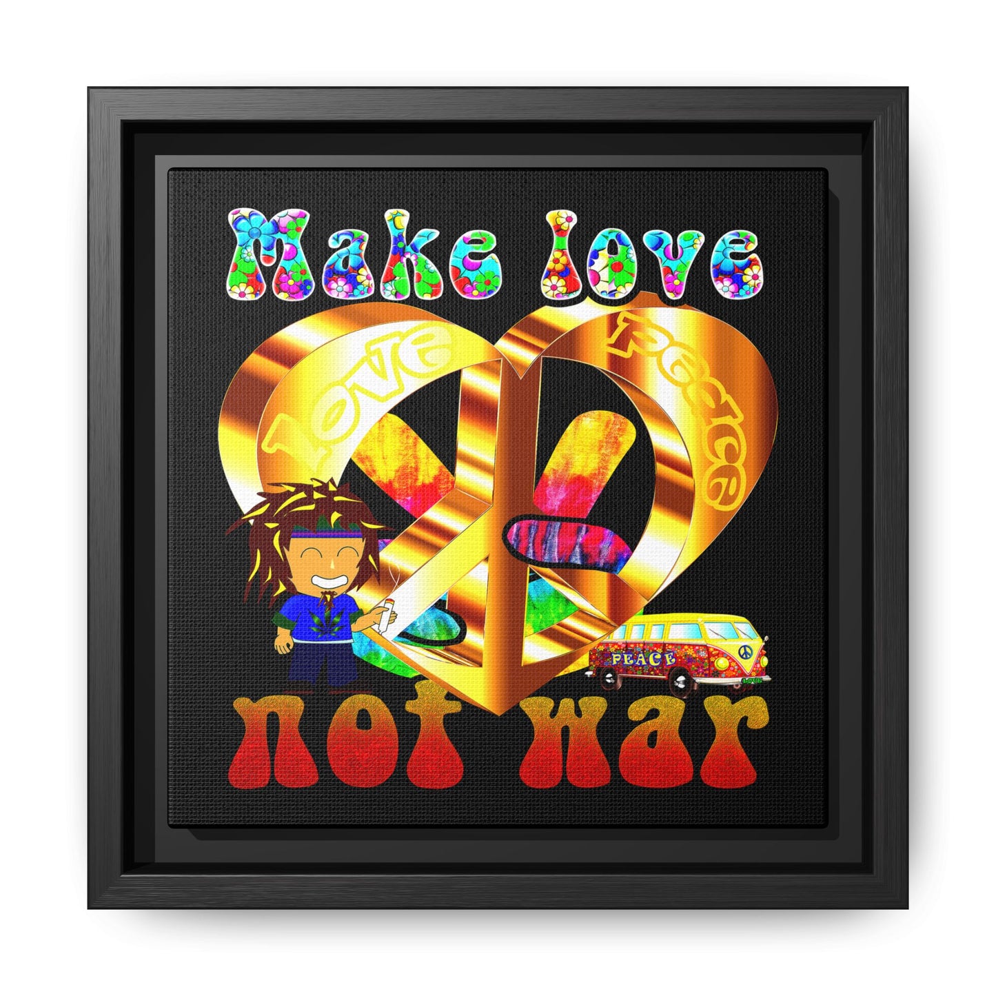love peace - framed canvas art (black)