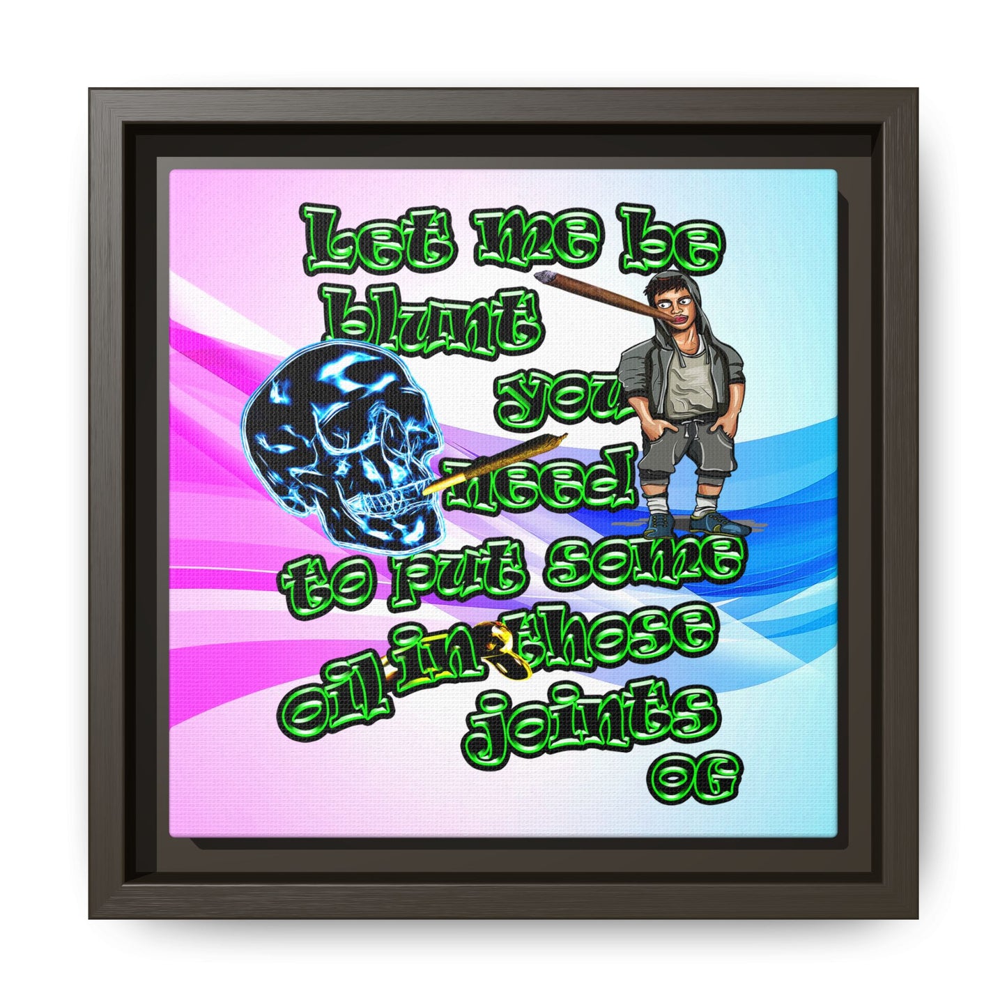 og - framed canvas art (light blue-pink wave)