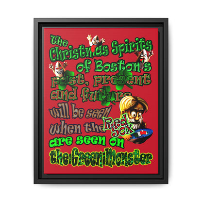 christmas spirits of boston - framed canvas art (dark red)