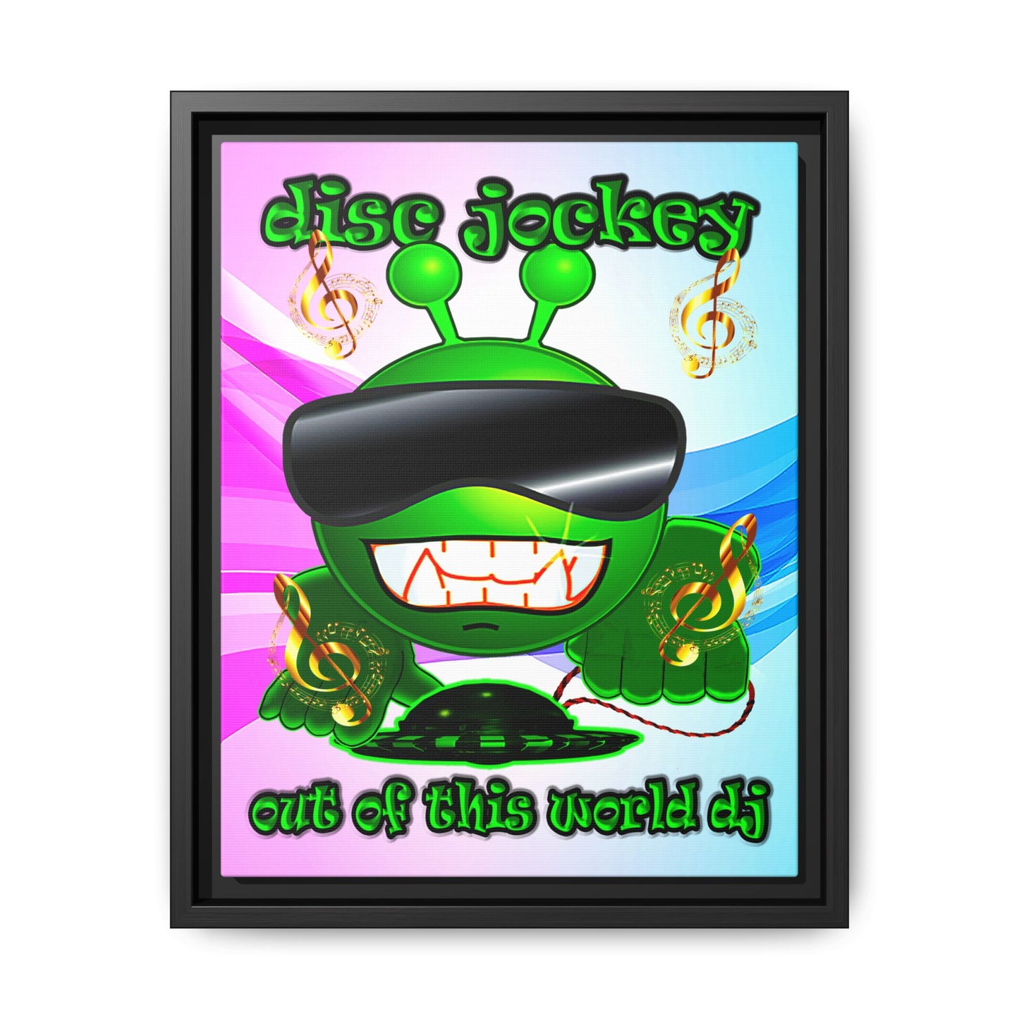 disc jockey - framed canvas art (light blue-pink wave)