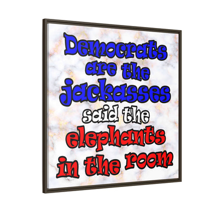 donkeys and elephants - framed canvas art (white marble)