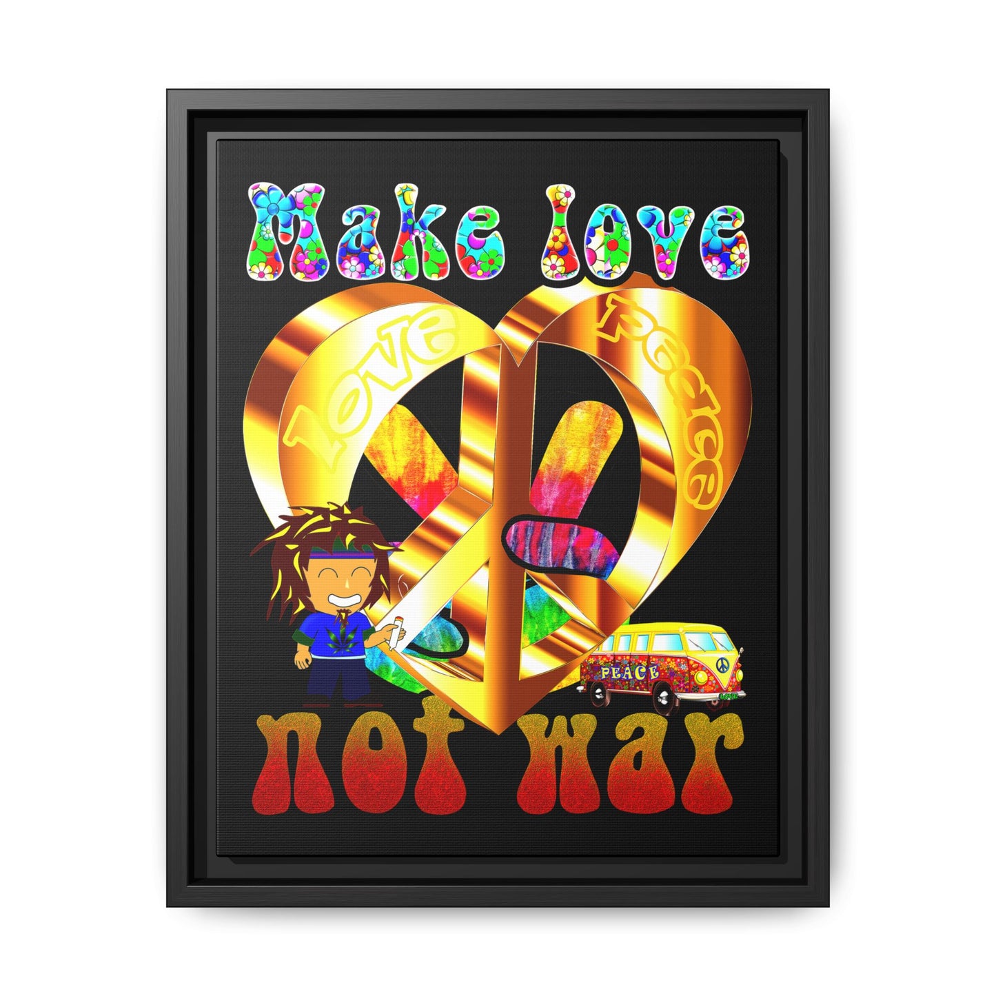love peace - framed canvas art (black)
