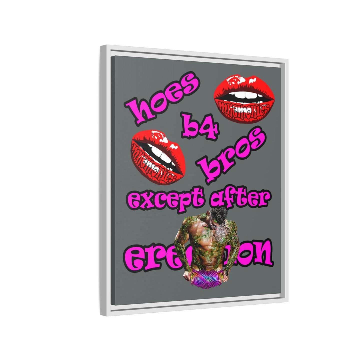 hoes b4 bros - framed canvas art (dark grey)