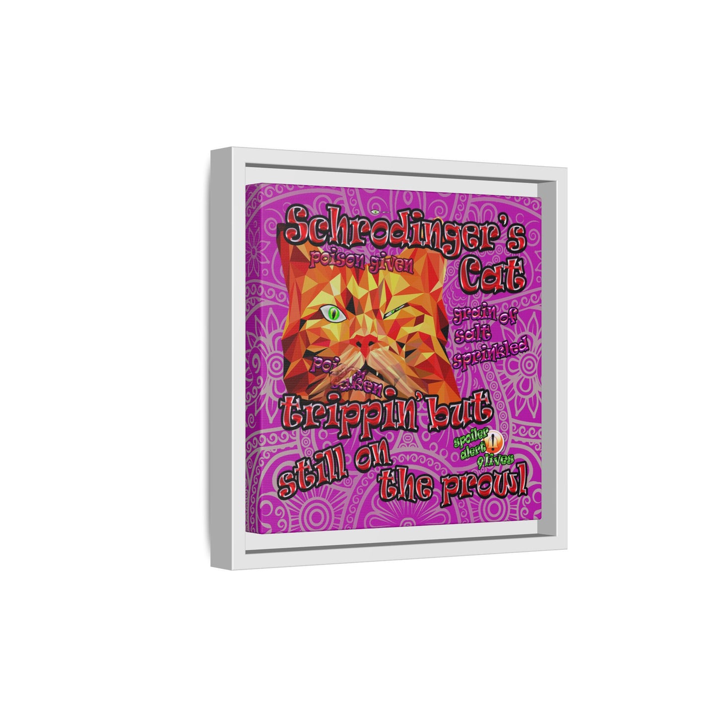 schrodinger's cat - framed canvas art (pink swirl)