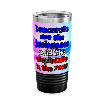 donkeys and elephants - Ringneck Tumbler, 20oz (light blue-pink wave)