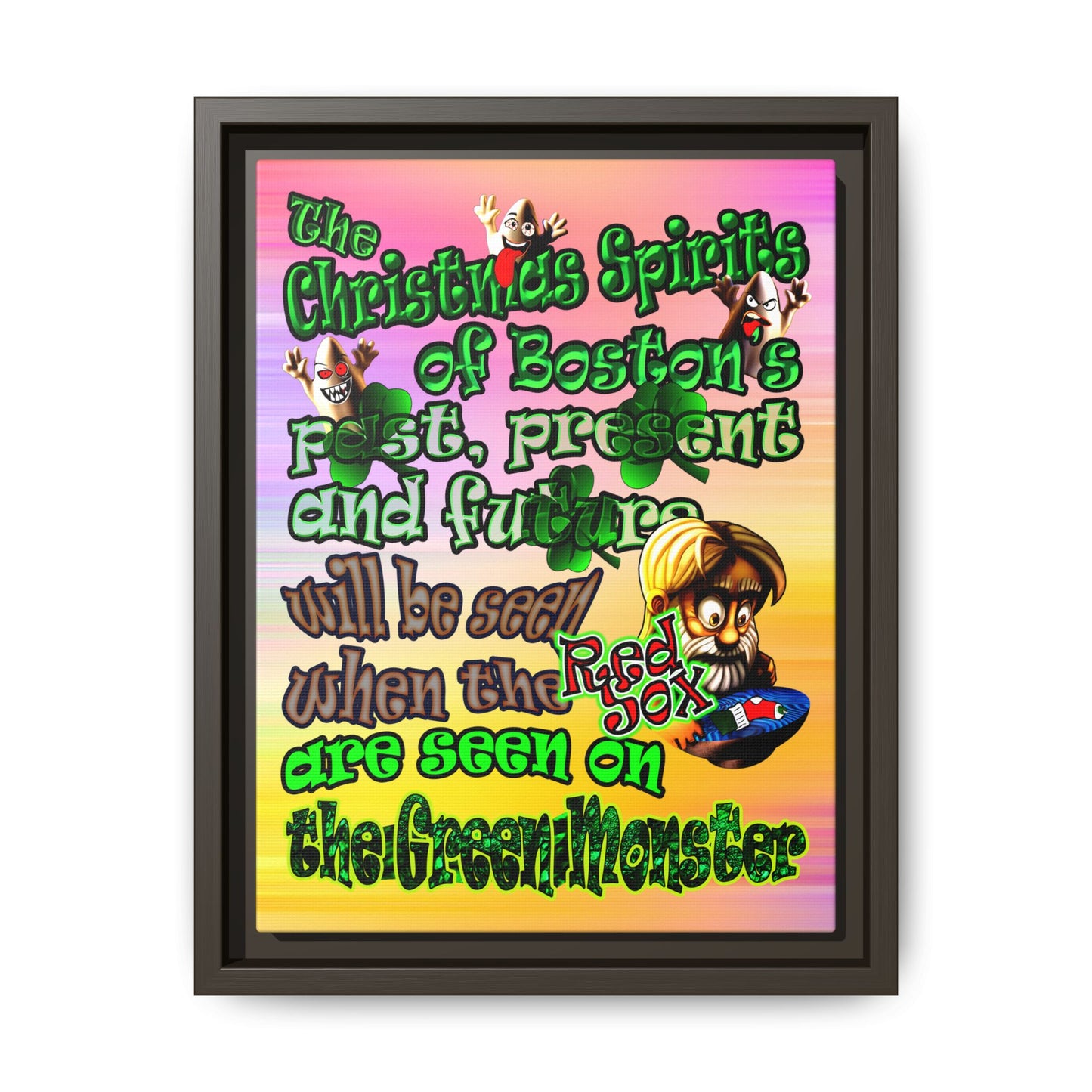 christmas spirits of boston - framed canvas art (color blur)