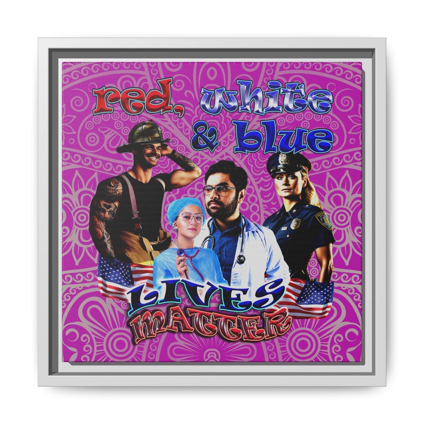 rw&b lives matter - framed canvas art (pink swirl)