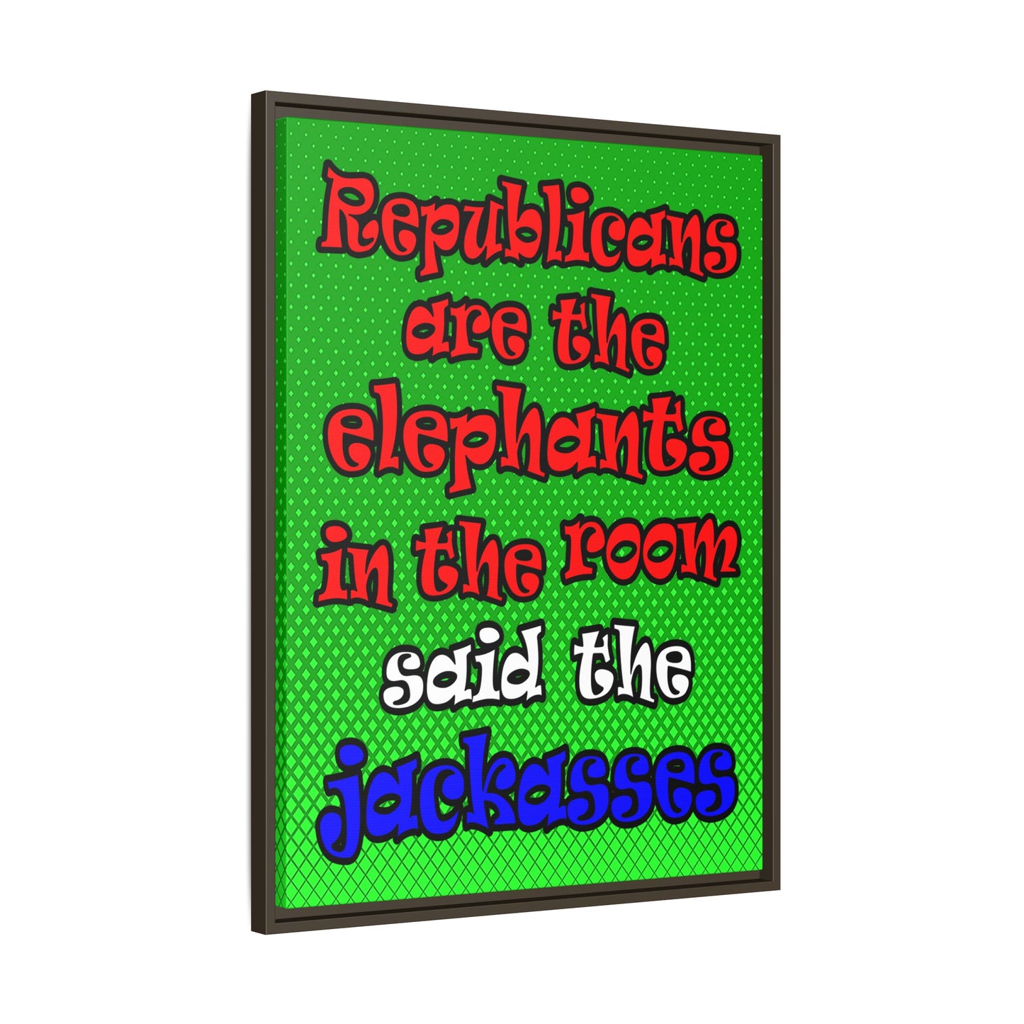 donkeys and elephants - framed canvas art (logo green)