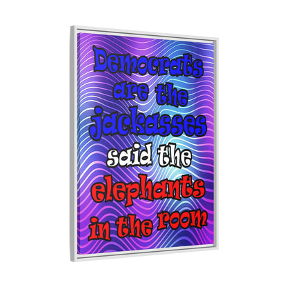 donkeys and elephants - framed canvas art (purple wave)