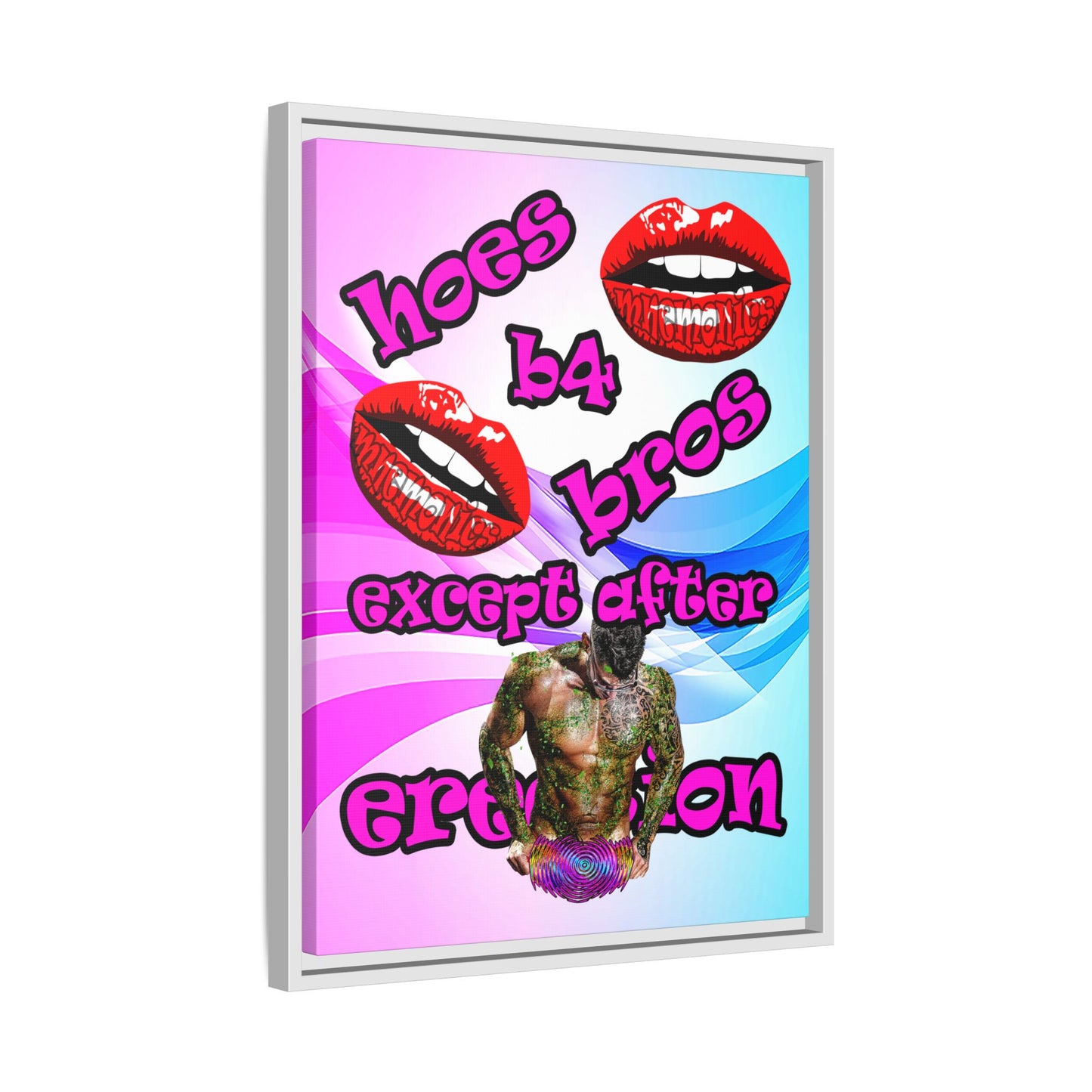 hoes b4 bros - framed canvas art (light blue-pink wave)