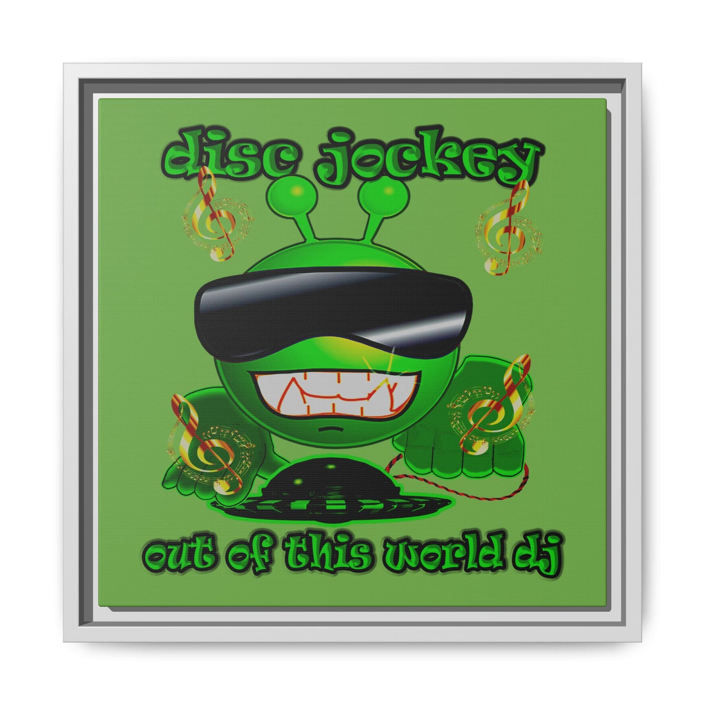disc jockey - framed canvas art (green)