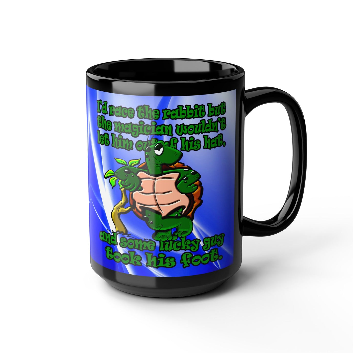 turtle race - Black Mug (blue-white wave)