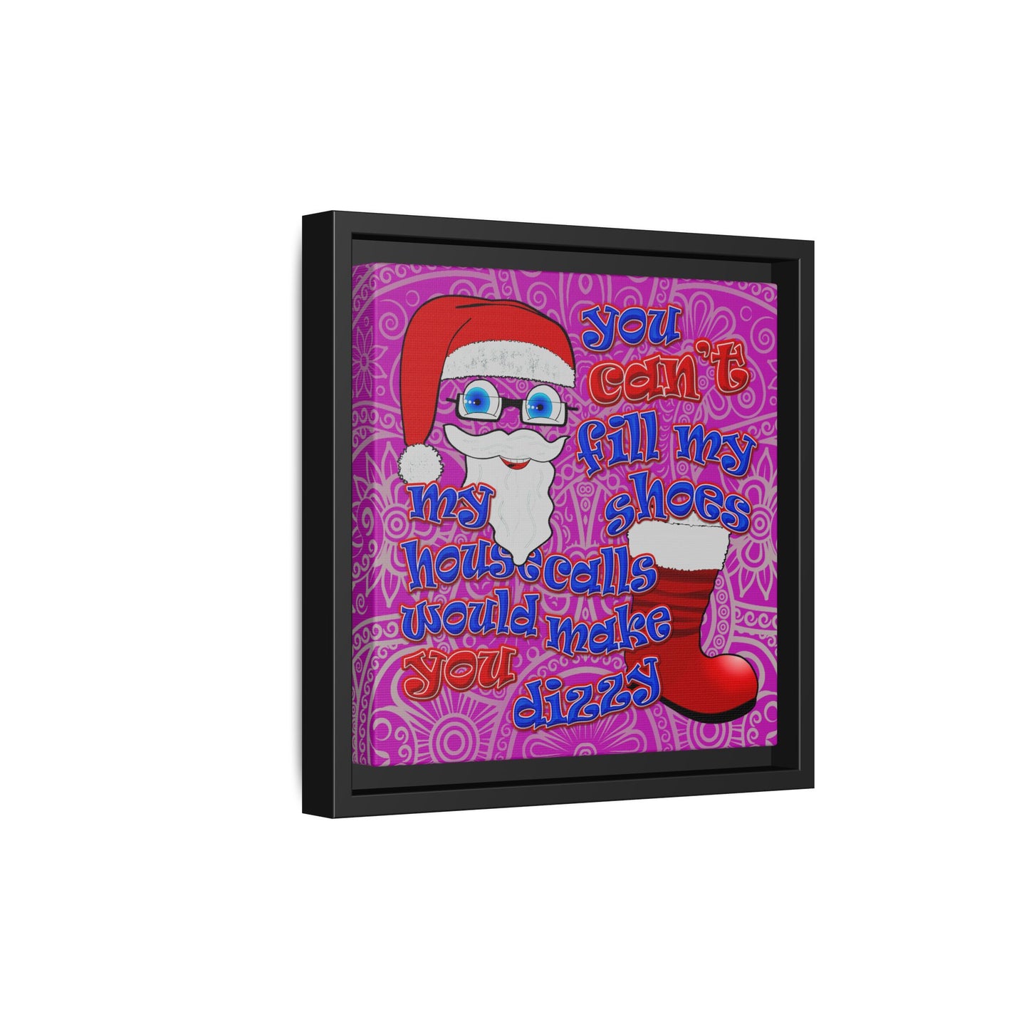 santa's shoes - framed canvas art (pink swirl)
