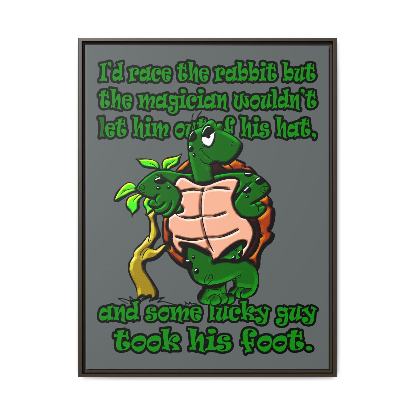 turtle race - framed canvas art (dark grey)