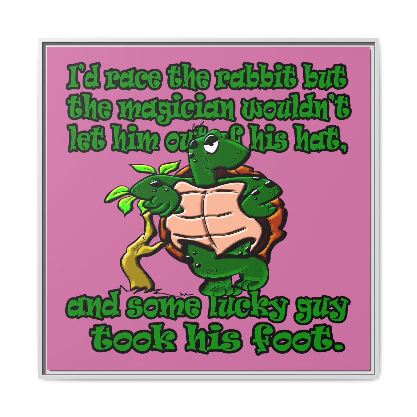 turtle race - framed canvas art (light pink)