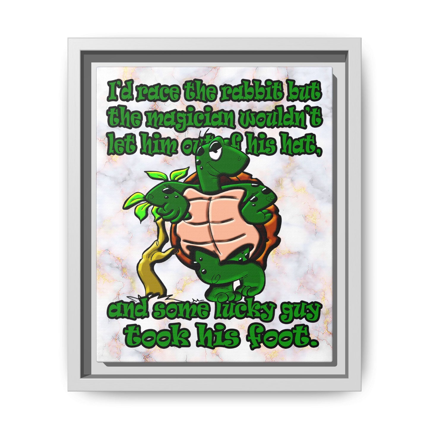 turtle race - framed canvas art (white marble)