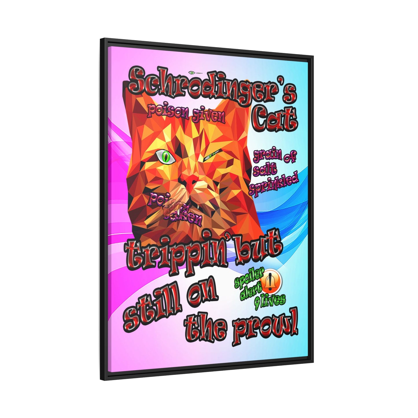 schrodinger's cat - framed canvas art (light blue-pink wave)