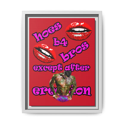 hoes b4 bros - framed canvas art (dark red)