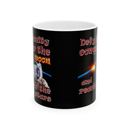 defy conquer reach - White Mug (black)