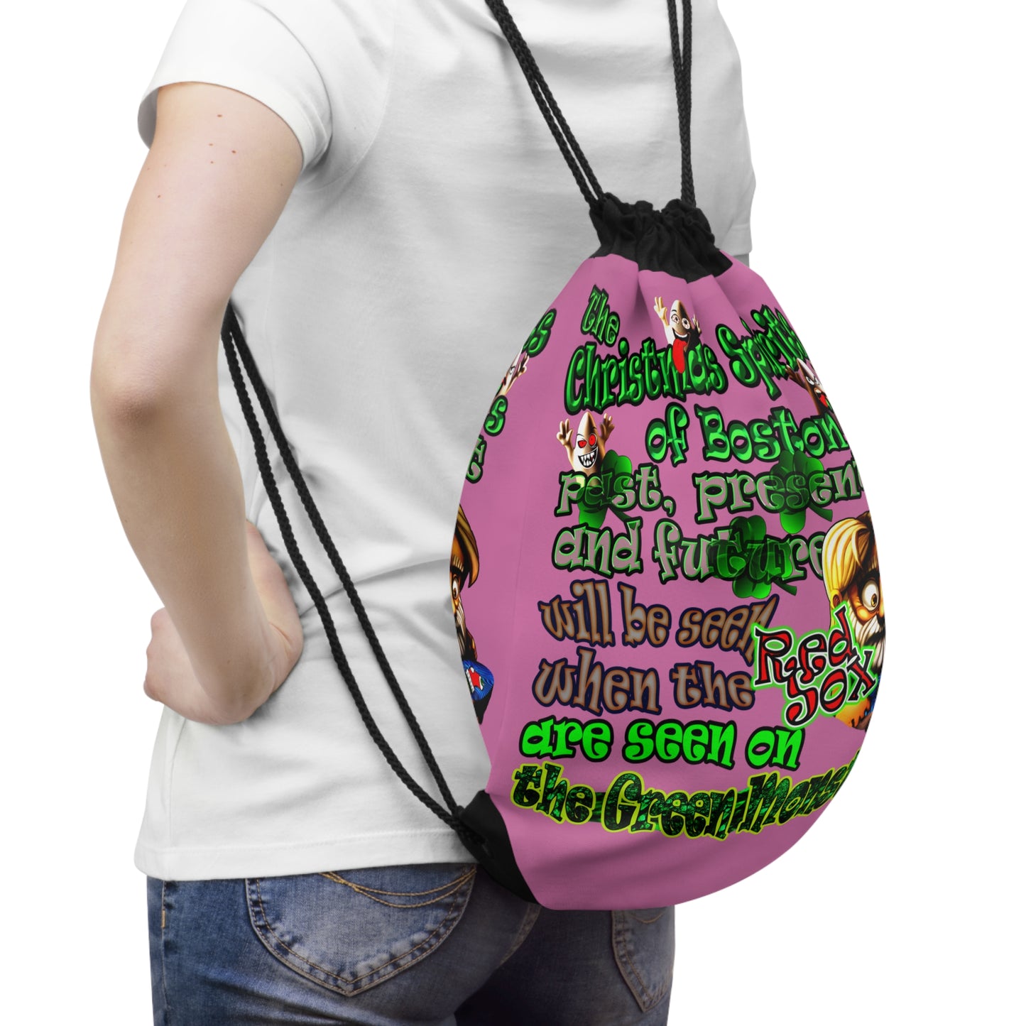 christmas spirits of boston - Drawstring Bag (light pink)
