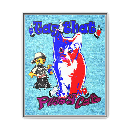 tag that - framed canvas art (faded blue)