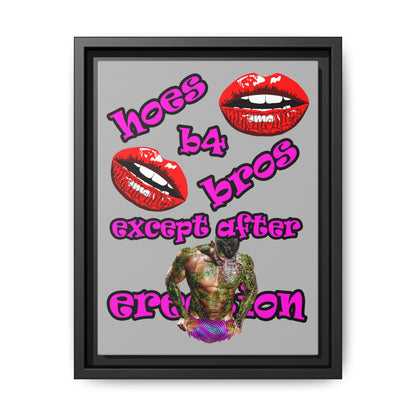 hoes b4 bros - framed canvas art (light grey)