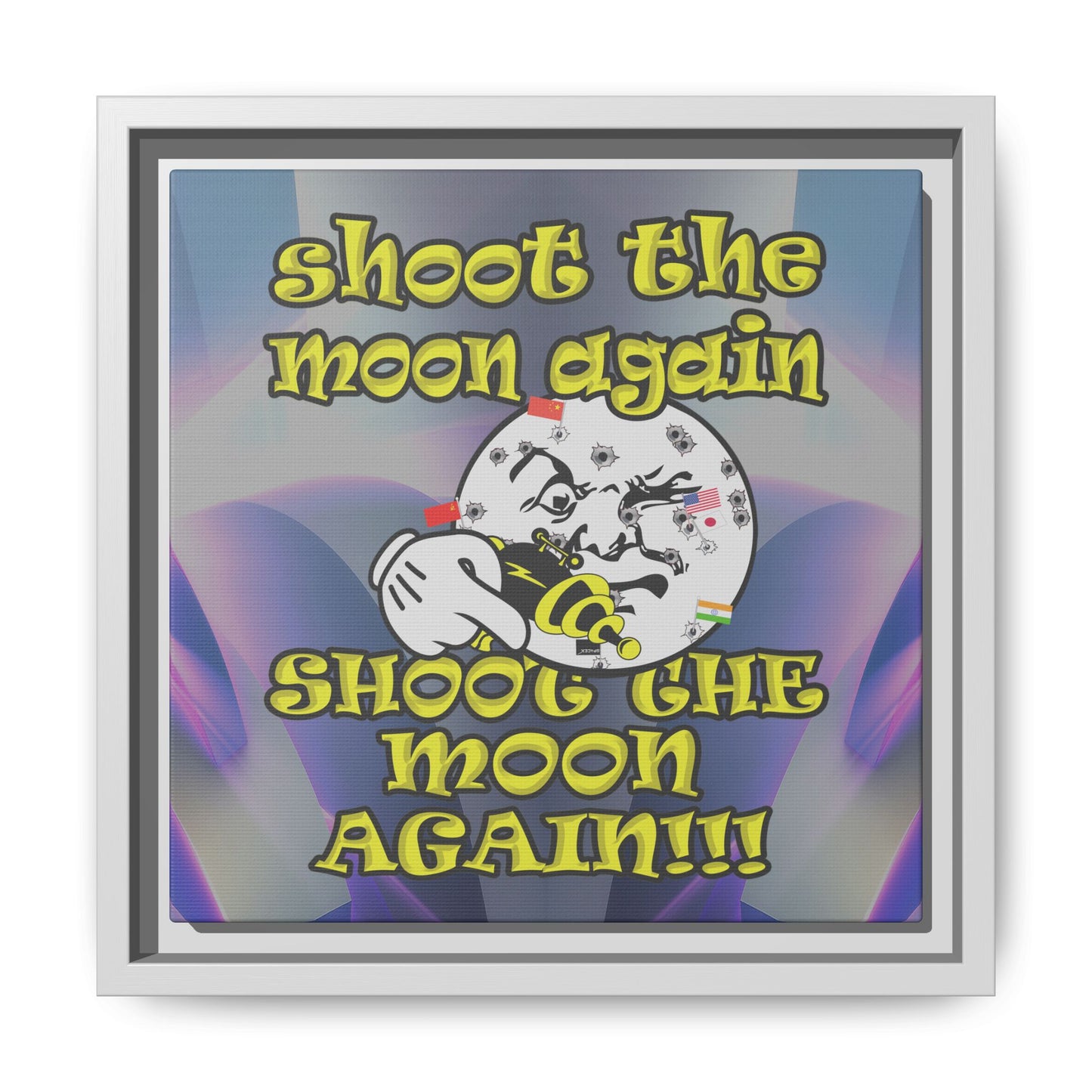 shoot the moon again - framed canvas art (grey-pink wave)
