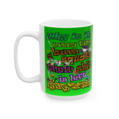 the bum's shit - White Mug (logo green)