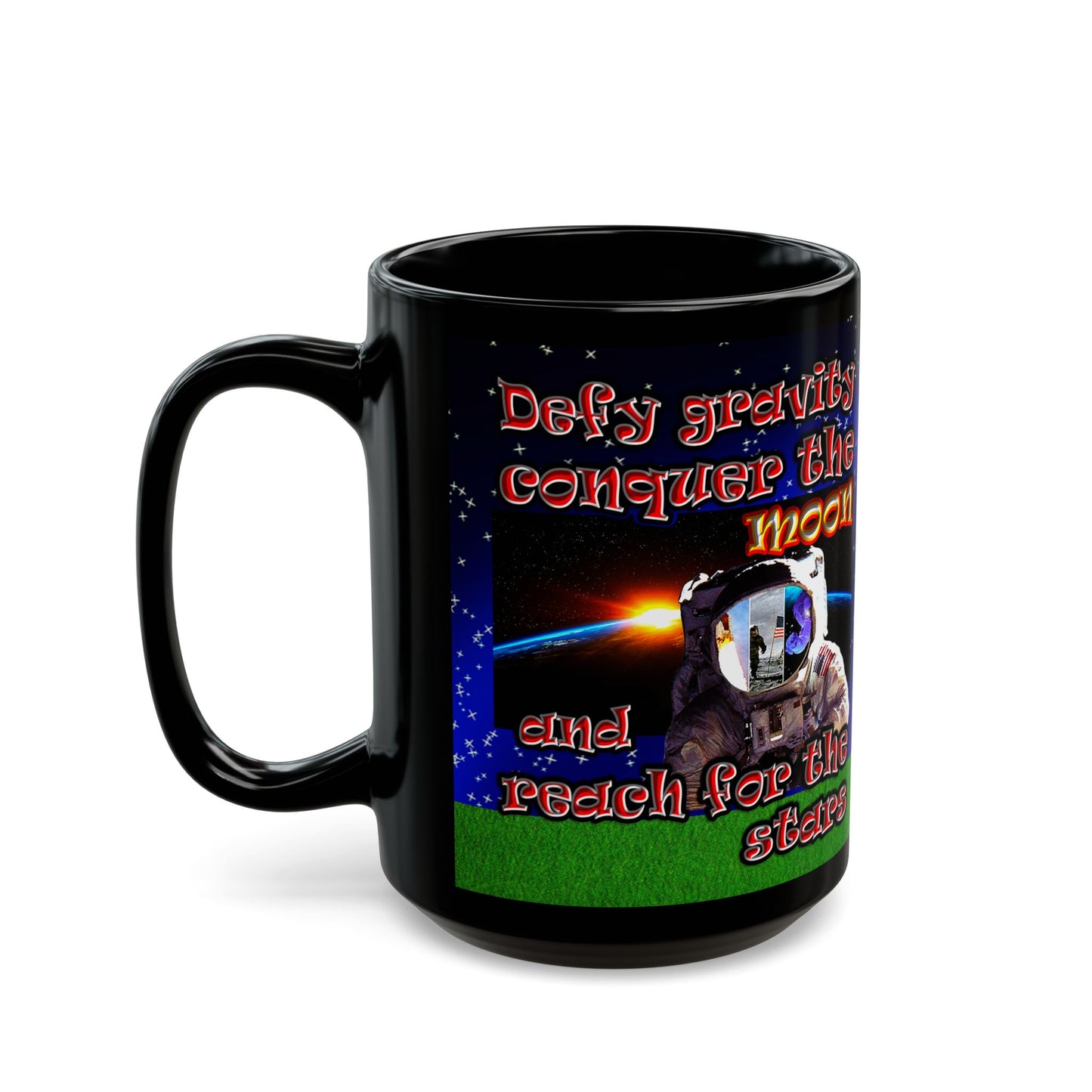 defy conquer reach - Black Mug ('snoops' background)